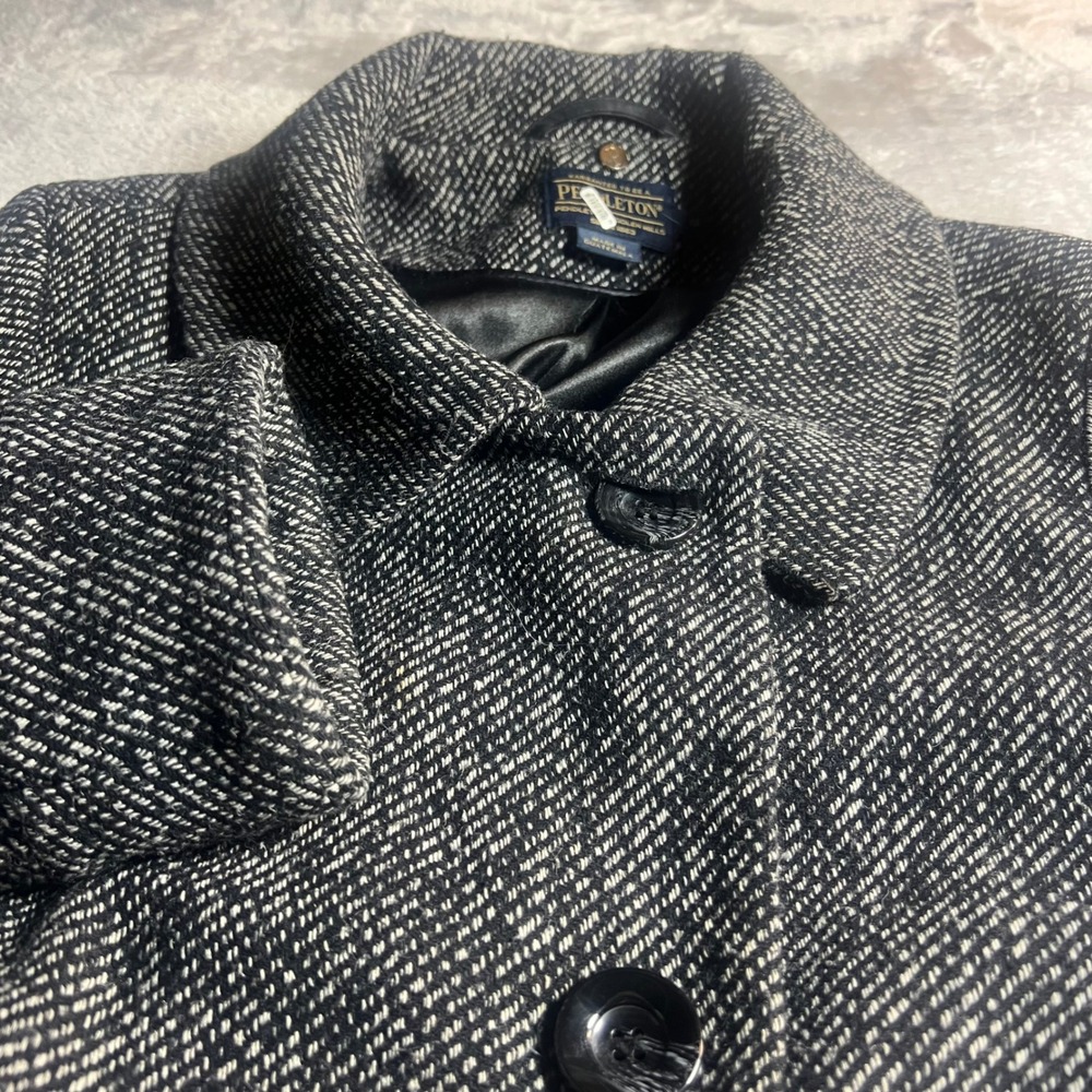 Pendleton Womens 12 Wool Blend Tweed Coat Black White Button Front Mid Length